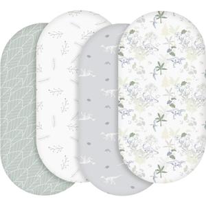 Bassinet Sheets, Bassinet Sheets for Baby Boy and Girl, Bassinet Sheet Neutral, Fit for Rectangle, Round, Oval, Hourglass Mattress, Flexible for Different Bassinet Pad/Mattress 4 Pack (Gray)