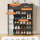 Cabbrix Shoe Rack with Covers & 2 Top Drawers, 7 Tier Shoe Storage Large Capacity Cabinet 28 Pair, Space Saving Vertical Shoe Storage Organizer for Closet, Entryway, Dorm, Bedroom