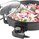 12" Round Electric Skillet with lid, Ceramic Nonstick Coating Electric Frying Pan, 1500W Quick & Even Heating, 5 Adjustable Temperature Control, Tempered Glass Lid & Cool-Touch Handles