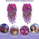 Artificial Hanging Flowers for Outdoors, 2 PCS 300 Blooms UV Resistant Morning Glory Faux Silk Vines, No-Odor Realistic Fake Plants for Garden Planter Porch Patio Decoration, Fuchsia & LightPurple