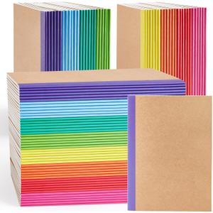 feela 96 Pack Composition Notebooks Bulk, Kraft Cover Lined Blank College Ruled Composition Travel Journals with Rainbow Spines For Women Students Business, 60 Pages, 8.3x 5.5, A5, 8 Colors