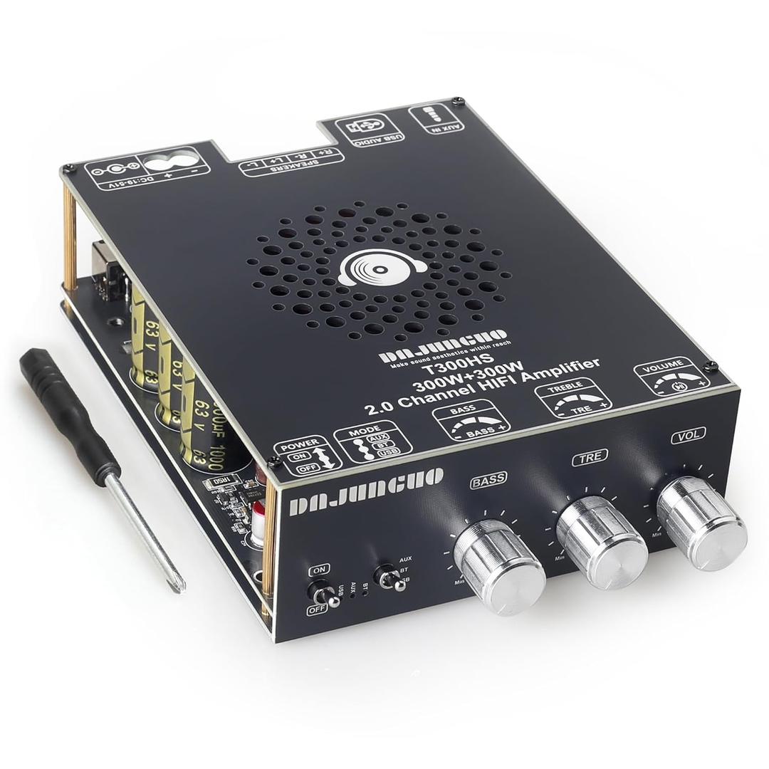 T300HS Amplifier Board with Treble and Bass Control, DC 9-24V, BT and AUX Inputs, 2.0 Channel Stereo AMP Board for DIY Wireless Speakers, Password Free