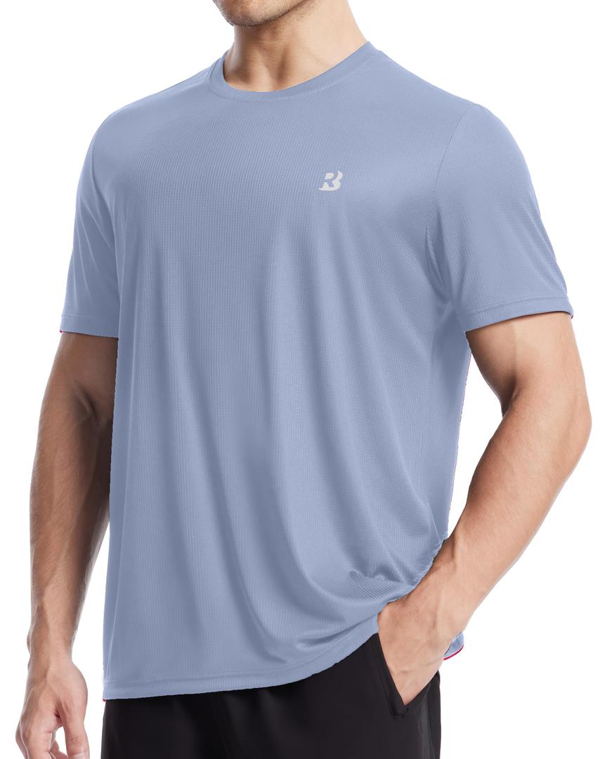 Roadbox Men's UPF 50+ Rash Guard Short Sleeve, Quick Dry UV Sun Protection SPF Swim Shirts, Moisture Wicking Athletic Workout Running T-Shirt for Water Sports Gym Blue Gray (Blue, M)
