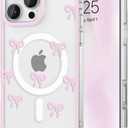 EYZUTAK Magnetic Case for iPhone 13 Pro, Compatible with MagSafe, Clear Cute Ribbon Bowknot Aesthetic Bow Phone Case Stylish Slim Anti-Yellowing Durable PC Protective Cover for Women Girls- Pink