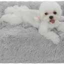 Bedfolks Waterproof Crate Bed, Plush Dog & Cat Kennel Pad with Removable Cover, Faux Fur, Washable, 23"x18", Solid Light Grey