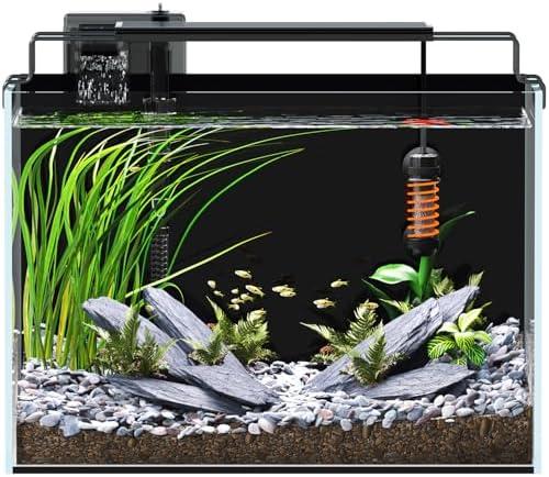 5 Gallon Fish Tank Aquarium Kit with Filter, Heater, LED Light with Timer, Siphon Vacuum Cleaner, Lid, Self-Cleaning Glass Rimless Betta Tank