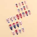 4th of July Press on Nails Medium Almond Patriotic Fake Nails Press ons with American Flag, Star & Red White Blue Stripes Designs, Independence Day Glue on Nails for Women 24 Pcs