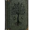 Leather 3 Ring Binder Fits 8.5"x11" Letter Size Paper, 1 Inch Round Ring Binder Holds 200 Sheets, Notebook Cover Loose Leaf Organizer, Green Tree