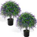 2 Pcs Artificial Lavender Topiary Ball Trees Potted Plants, UV Resistant Fake Lavender Topiary Plant Purple Trees for Garden, Front Door Porch and Outdoor Decor (Purple, M)