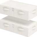 Underbed Storage Container, Foldable Under Bed Bins, Wardrobe Organizers with Lid for Organizing Clothes, Sheets, Blankets, Comforter, 23.6x11.8x5.9in, Beige, 2 Pack