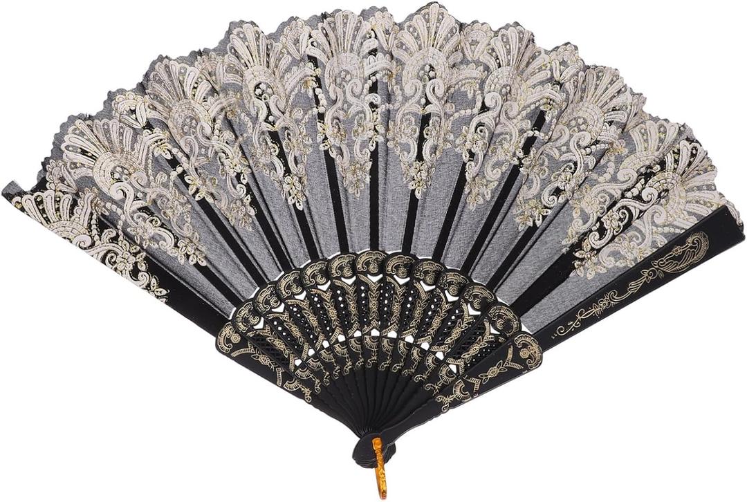 Hand Fan Hand Fan Chinese Fan Floral Folding Hand Fans Chinese Vintage Folding Fan Bridal Dancing Church Performance Wedding Party Props Black Hand Fan Chinese Fan Gold Decor