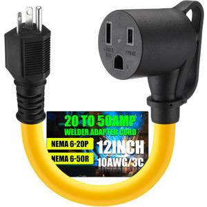 20Amp to 50Amp Welder Adapter Cord Compatible with NEMA 6-20P to 6-50R 3 Prong 20Amp Household Regular to Welder Power Adapter for Welding Machine with Handle, STW 10 AWG, 1FT, ETL Listed
