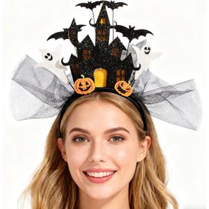 Halloween Headband, Castle Bat Ghost Headwear Halloween Hairband Cosplay Party Costume for Women