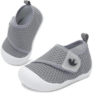 FEETCITY Baby First Walking Shoes Wide Baby Shoes Infant Sneakers Newborn Crib Shoe Barefoot Lightweight Slip On Shoe (Dark Grey, 6-12 Months Infant)