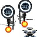 4.5" LED Spot Fog Light & LED Turn Signal Light & Fog Light Bracket Compatible with 1994-Up Harley Electra Glide Street Glide Road King FLHX FLHXXX Spotlight Lamp