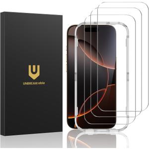 UNBREAKcable 3-Pack Screen Protector for iPhone 16 Pro, Double Shatterproof Tempered Glass [Easy Installation Frame] [9H Hardness] [99.99% HD Clear] [Case Friendly] for iPhone 6.3 inch