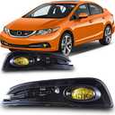 Fog Lights for Honda Civic Sedan 4-Door 2013 2014 2015 with H11 12V55W Halogen Bulbs Fog Lights Assembly with Wiring Kit & Switch-1 Pair (Yellow Glass Lens)