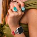 Moolia Natural Stone Bracelet Compatible with Apple Watch Band 41/40/38/42/44/45/46/49mm Women, Handmade Elastic Beaded Western Strap for iWatch Series 11 10 9 8 7 6 5 4 3 2 1 SE & Ultra1/2/3