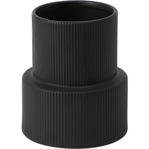 Black Ceramic Flower Vase, Large Ceramic Vase, Boho Decorative Vases for Modern Decor, Ribbed Vase, Pampas Grass Vases for Living Room, Office, Mantel, Shelf, Dining Table, 7.5 Inches