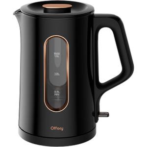Offacy Electric Kettle, Tea Kettle Pot, Double Wall Glass Inner 1.5L/1200W, Hot Water Kettle Teapot Boiler & Heater with Automatic Shut Off, BPA-Free & LED Indicator Lights, Black (Z-Black)