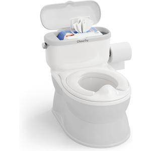 CheerTry 2-in-1 Toddler Potty Training Toilet - with Detachable Training Seat, Realistic Flushing Sound for Boys & Girls Ages 1-3 with Wipes Storage, Toilet Paper Holder