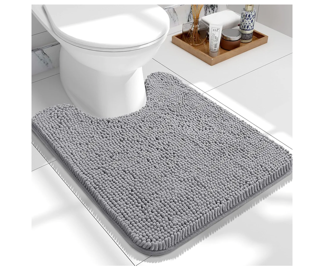 OLANLY Toilet Rugs U-Shaped 19.5*19, Extra Soft Absorbent Chenille Contour Bathroom Rugs for Toilet, Dry Quickly, Machine Washable, Non-Slip Toilet Bath Mat, Grey