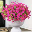 MARTINE MALL 12 Bundles Look Real Artificial Flowers for Outdoors, Realistic Fake Outdoor Flowers, UV Resistant Silk Petunia Flowers for Outside Faux Flowers Plants for Outdoor Porch, Purple+Fuchsia