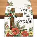 Christmas Poinsettia Cross Table Runner Pine Branch Burlap Table Runners, Winter Xmas Seasonal Coffee Table Center Decor for Home Kitchen Dining Party Indoor Outdoor 13x108 Inch