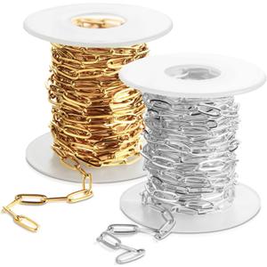 24 Feet Oval Paperclip Chain in Gold and Silver Plated Stainless Steel 3.5mm Width Flat Jewelry Chain Link for DIY Women Bracelet Jewelry Making(A Gold and Silver,24 Feet)