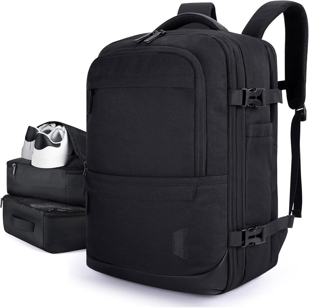 BAGSMART 40L Black Travel Laptop Backpack with Packing Cubes and Shoe Bag