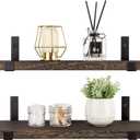 Mkono Rustic Wood Floating Shelves Wall Mounted Shelving Set of 2 Decorative Wall Storage Shelves with Lip Brackets for Bedroom, Living Room, Bathroom, Kitchen, Hallway, Office (17")