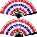 Roowest 2 Pcs 4th of July Patriotic Light up American Flag Fan Handheld LED Fabric Glowing Chinese Folding Fan for Independence Day Parade Pride Party, Red Blue and White