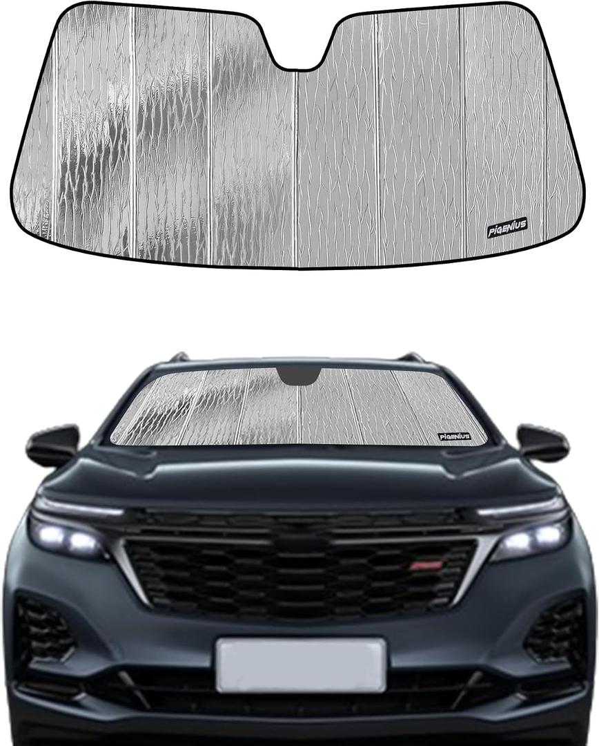 Pigenius Windshield Sun Shade for Chevy Equinox 2018-2024, Reversible Silver/Black