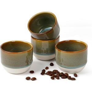 Ceramic Espresso Cups Set, Espresso Coffee Mugs, Special Glazed Demitasse Cups Expresso Coffee Cup for Espresso Machine (Kiln-Fired Blue)