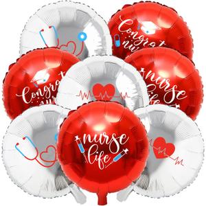 Whaline 24 Pcs Nurse Graduation Balloons Set Congrats Nurse Party Balloons 18 Inch Red Silver Foil Balloon for Graduation Party Supplies Home School Backdrop Decorations
