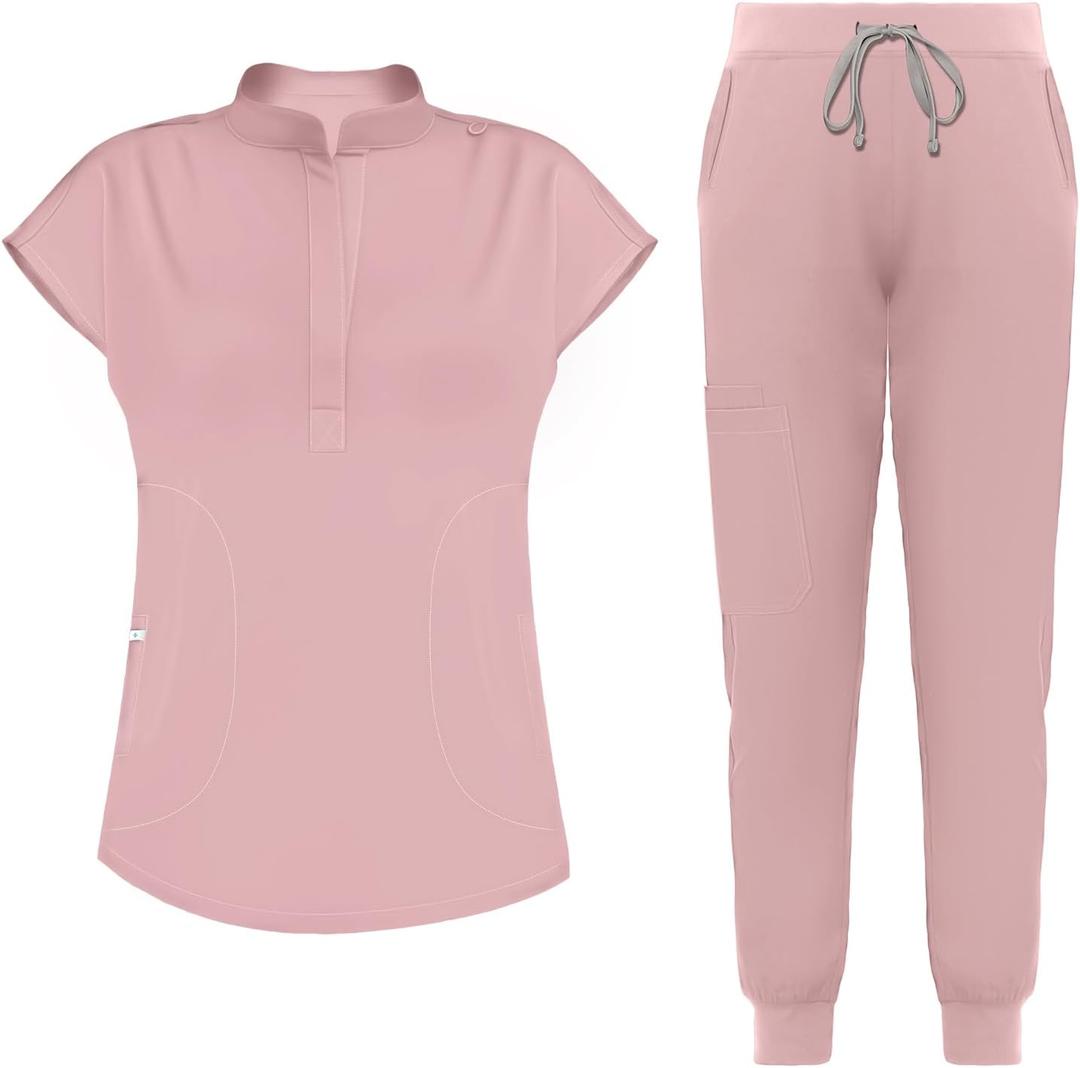 Medical Scrubs for Women Set, Stand-up Collar Scrubs Top & Jogger Scrub Pants with 8 Pockets Nurse Uniforms Set, Size: Small