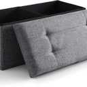 CUYOCA Storage Ottoman Bench Foldable Seat Footrest Shoe Bench End of Bed Storage with Flipping Lid, 75L Storage Space, 30 inches Linen Fabric Dark Grey