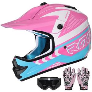 ROOZO Youth Dirt Bike Helmet DOT Certified - Full Face Motorcycle Helmet for Off-Road, ATV, Street Riding, Includes Adjustable Goggles & Protective Gloves, Large