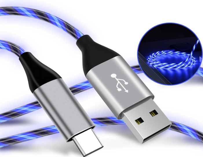 Light Up USB C Cable, LED Fast Charger Type C Charging Cords, USB-A to USB-C Compatible with Samsung Galaxy S20/S10/S9/S8, LG V40/V30 and More (Blue, 6 ft)