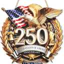 US 250th Anniversary Double Layer Wooden Door Sign, 1776-2026 Door Wreath Patriotic Independence Day, 250 Years of Freedom Large Wall Decor, Anniversary Hanging Sign for Porch Outdoor 12 x 12 Inch