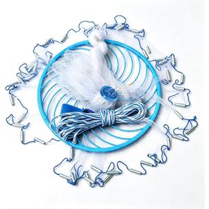 Monofilament Cast Net with Blue Ring for Bait Fishing, Handmade with 1/2" Mesh, Weighted Sinkers and Braided Hand Rope, 6FT Radius