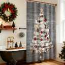BROSHAN Farmhouse Christmas Shower Curtain Grey and Red, Rustic Fabric Christmas Shower Curtains for Bathroom, Winter Holiday Bathroom Decor Xmas Tree Shower Curtain Set with Hooks