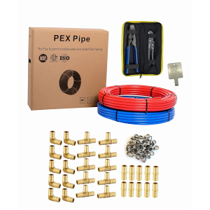 EFIELD 1/2 Inch 2 x 100 ft Pex-b Pipe/Tubing, 30 Pcs 1/2-inch Barb Crimp Brass Fittings, Crimper Tool, 100 Pcs Cinch Clamps, Pipe Cutter