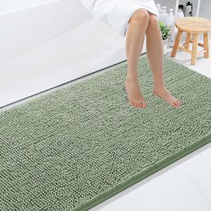 Smiry Luxury Chenille Bathroom Rugs 59x35, Extra Soft and Absorbent Shaggy Bath Mat, Machine Washable, Non-Slip Plush Carpet Runner for Tub, Shower, and Floor, Home Decor Accessories, Sage Green