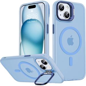 JAME for iPhone 15 Case with Stand, [Compatible with Magsafe] Built-in Camera Kickstand Phone Cover for iPhone 15, Magnetic Case for iPhone 15 6.1, Sierra Blue