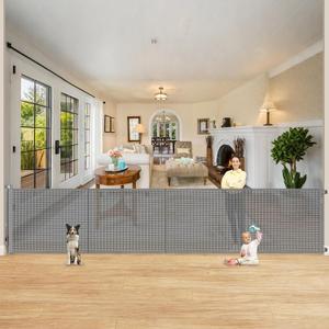 Reinforced 42" Extra Tall Retractable Baby Gate-Prevent Crawling Under, 200" Retractable Pet Gates for Wide Openings, 16ft Mesh Child Gates for Wide Openings, No Bottom Bar Indoor/Outdoor Baby gate
