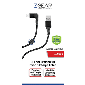 ZGEAR 8 Foot Braided 90° Sync And Charge Cable