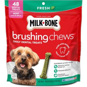 Milk-Bone Brushing Chews Fresh Mint Flavor Daily Dental Dog Treats, Mini, 18.9 Oz. Bag (EXP 01/30/27)