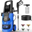 Pressure Washer, 5000PSI 3.2GPM Adjustable Touch Screen with 55FT Total Length Power Washer Electric Powered 4 Nozzles for Driveways Furniture or Cars 2000W (Navy)