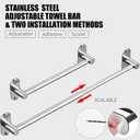 Towel Bar, Adjustable 14.4inch - 25.2inch Towel Rack, Self Adhesive Wall Mounted for Bathroom Kitchen Hand Towel Holder Cloths Hanger 304 Stainless Steel Organizer Single Bar (1, Chrome)